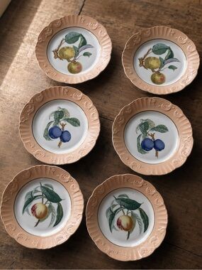 Mottahedeh “Vista Alegre” Porcelain Plate Set of 6 | Portugal | Botanical Fruit